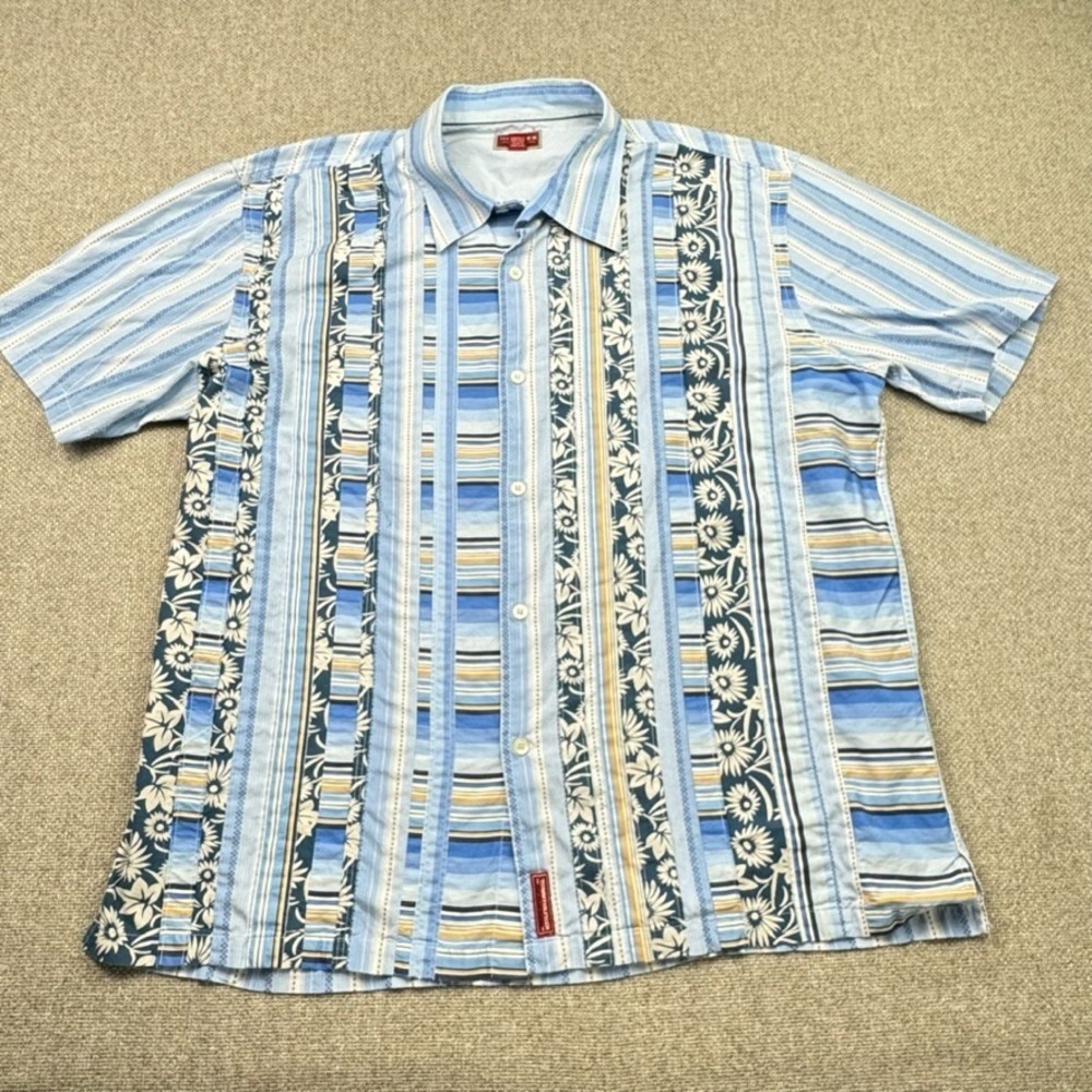 Tommy Hilfiger Shirt Mens XL Button Down Short Sleeve Shirt Hawaiian Beach
